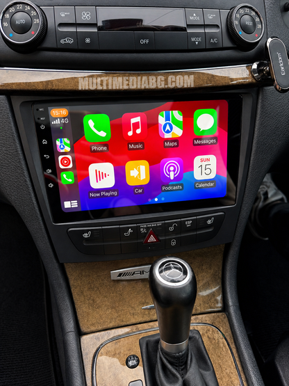 Инсталирана Android мултимедия в Mercedes E Class W211 2002-2010, изглед към таблото и екрана