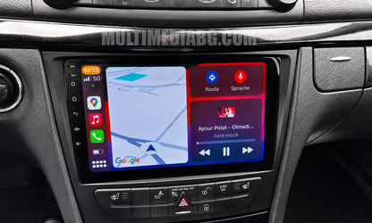 Android навигация, монтирана в таблото на Mercedes E Class W211 2002-2010, изглед към централната конзола