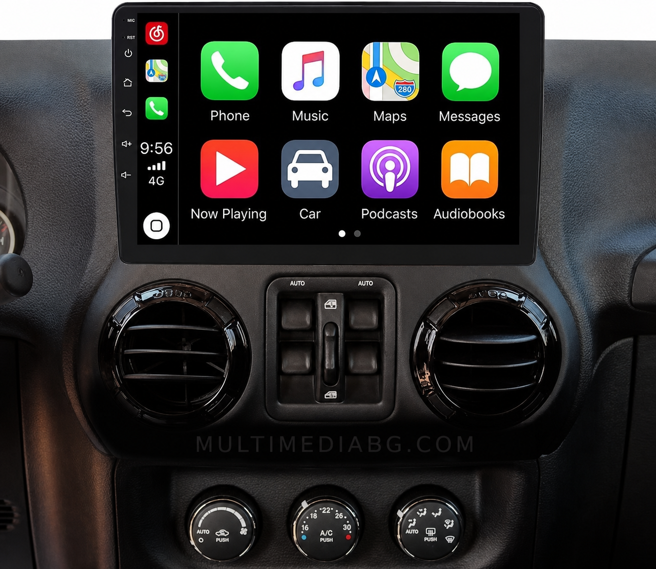 Инсталирана Android мултимедия в Jeep Wrangler 2007 - 2016, изглед към таблото и екрана