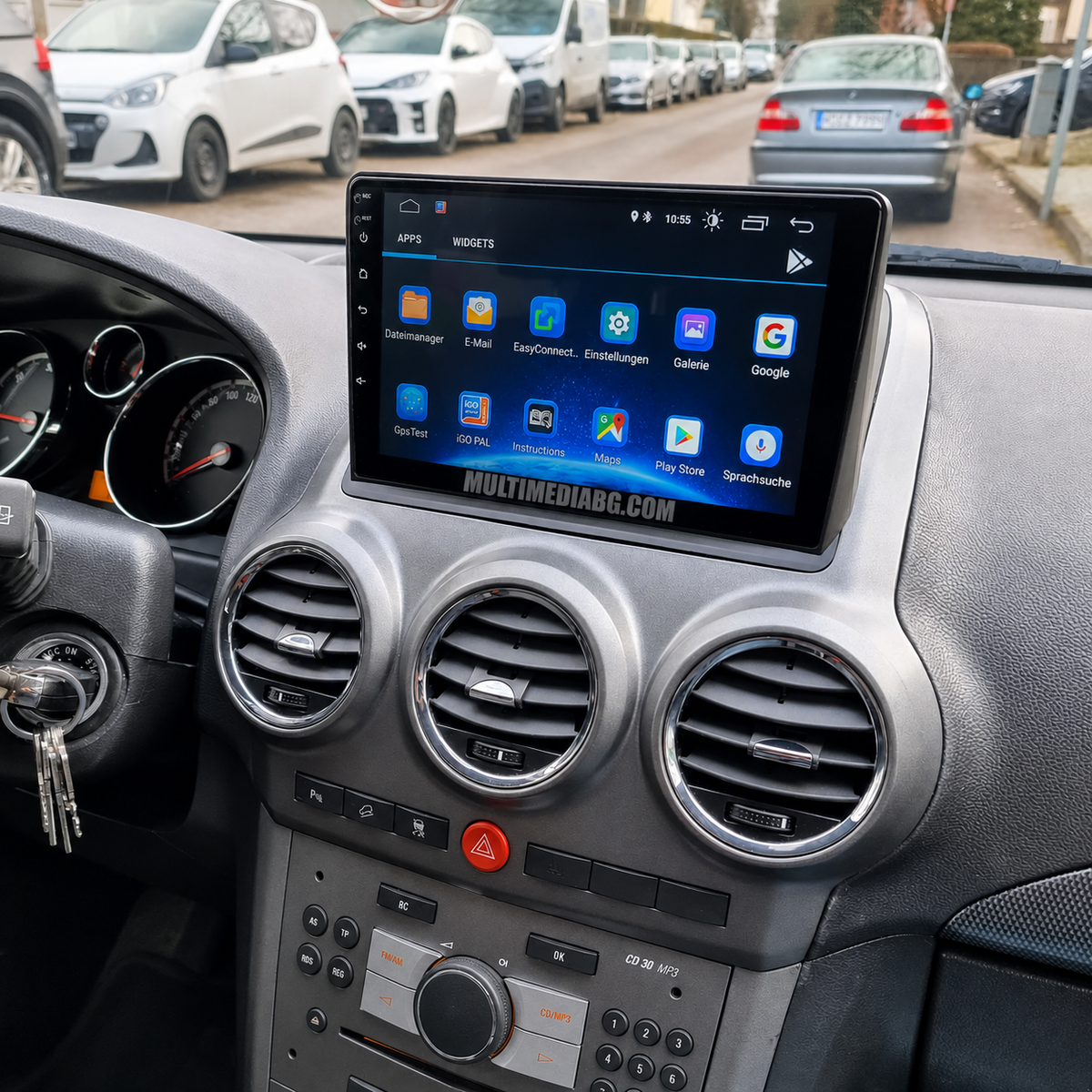 Android навигация, монтирана в таблото на Opel Antara 2006 - 2017, изглед към централната конзола