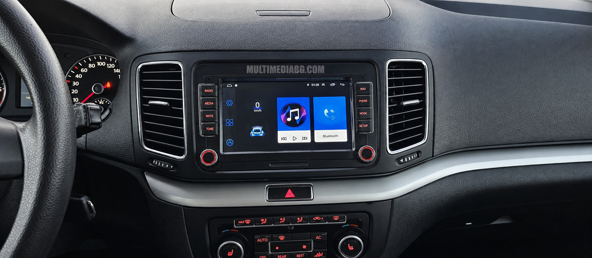 Android навигация, монтирана в таблото на Seat Alhambra 2010-2018 7", изглед към централната конзола