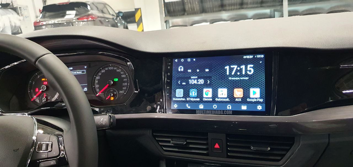 Инсталирана Android мултимедия в Volkswagen Polo 6 2017-2024, изглед към таблото и екрана
