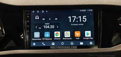 Android навигация, монтирана в таблото на Volkswagen Polo 6 2017-2024, изглед към централната конзола