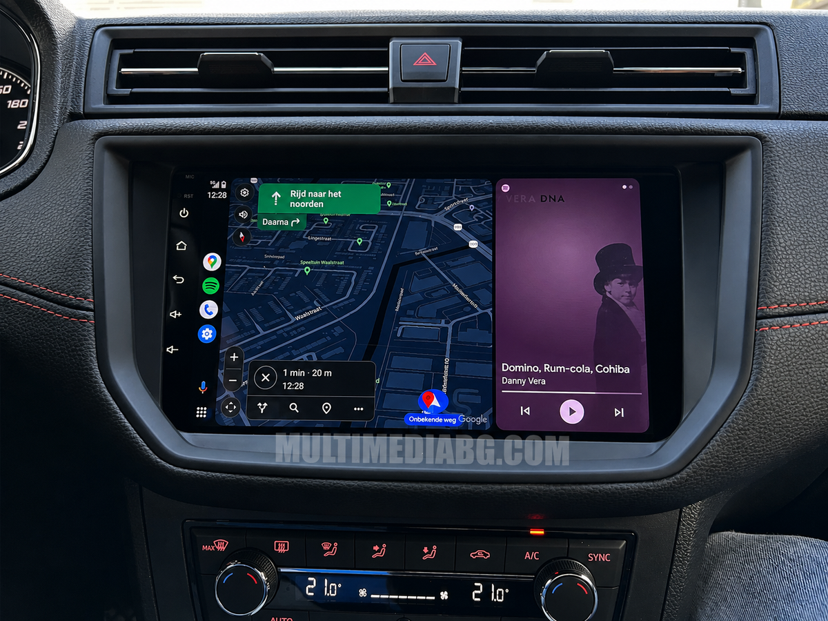 Инсталирана Android мултимедия в Seat Ibiza 2017–2021, изглед към централната конзола.