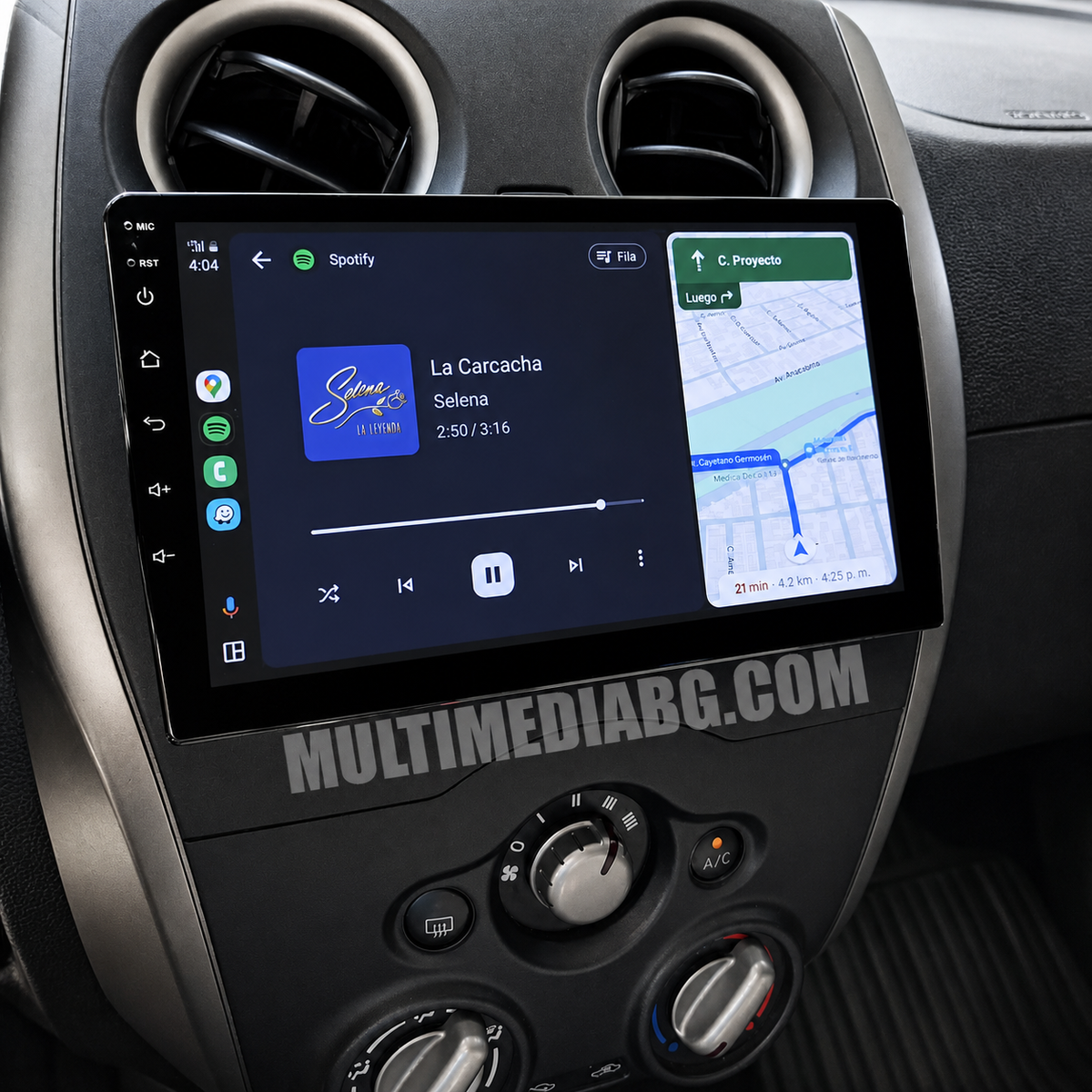 Инсталирана Android мултимедия в Nissan Note 2012-2019, изглед към таблото и екрана