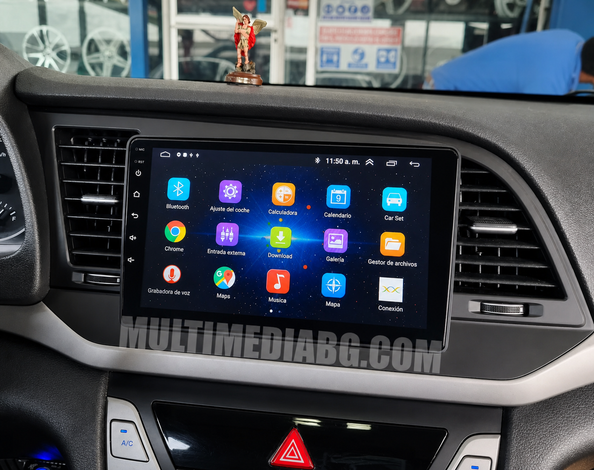 Инсталирана Android мултимедия в Hyundai Elantra 2016-2018, изглед към таблото и екрана