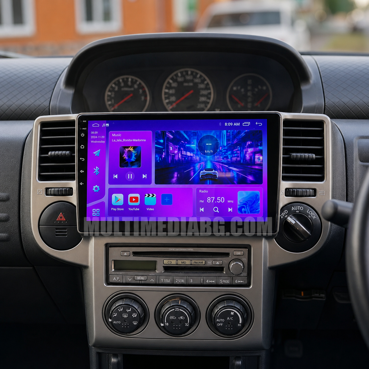 Инсталирана Android мултимедия в Nissan X-TRAIL 2003-2007, изглед към таблото и екрана