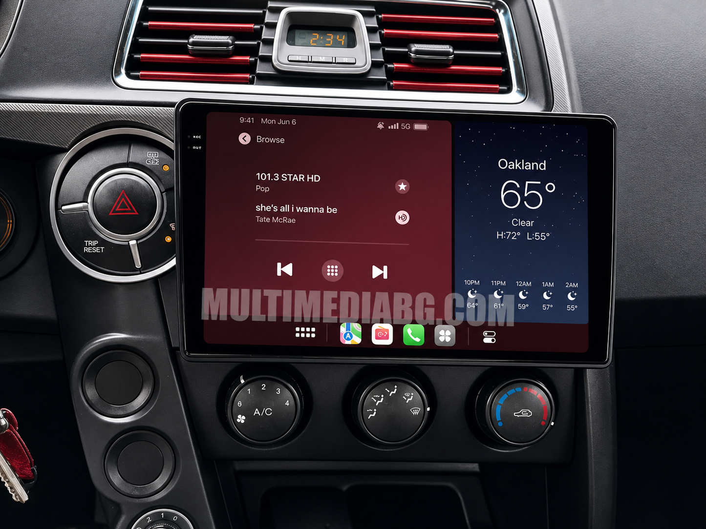 Инсталирана Android мултимедия в SsangYong Actyon (2005-2013), изглед към таблото и екрана