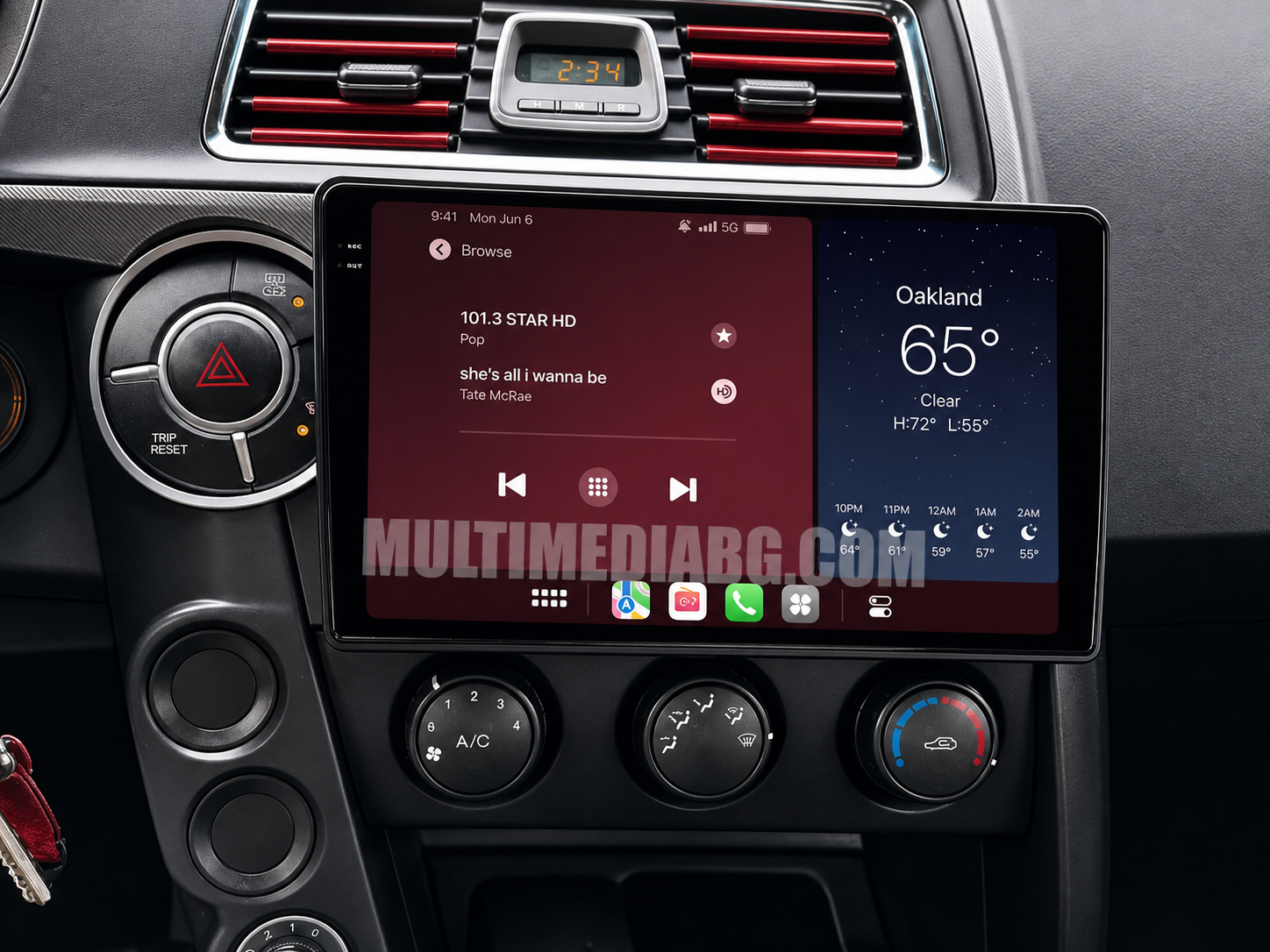 Инсталирана Android мултимедия в SsangYong Actyon (2005-2013), изглед към таблото и екрана