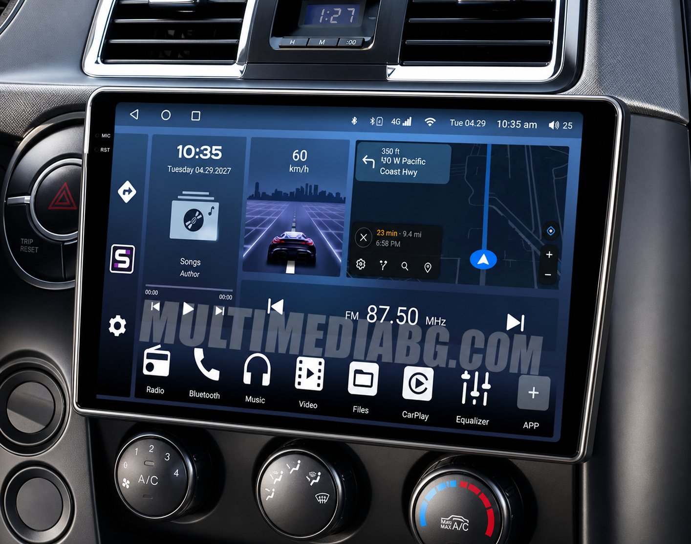 Android навигация, монтирана в таблото на SsangYong Actyon (2005-2013), изглед към централната конзола