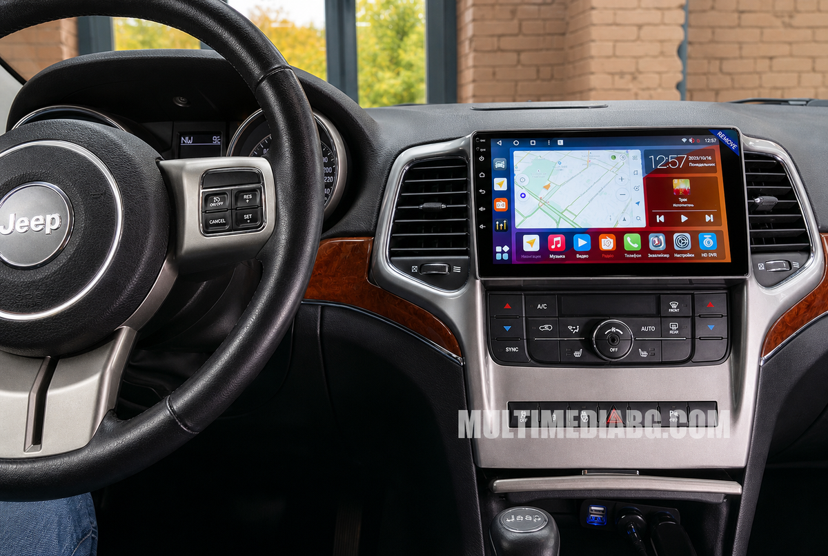 Инсталирана Android мултимедия в Jeep Grand Cherokee 2008-2012, изглед към таблото и екрана