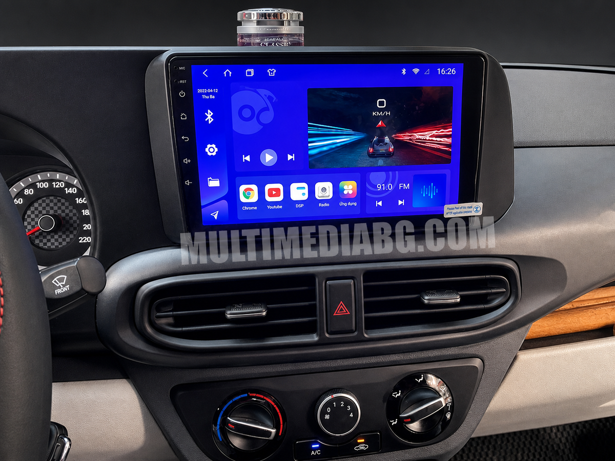 Инсталирана Android мултимедия в Hyundai i10 2019-2023, изглед към таблото и екрана