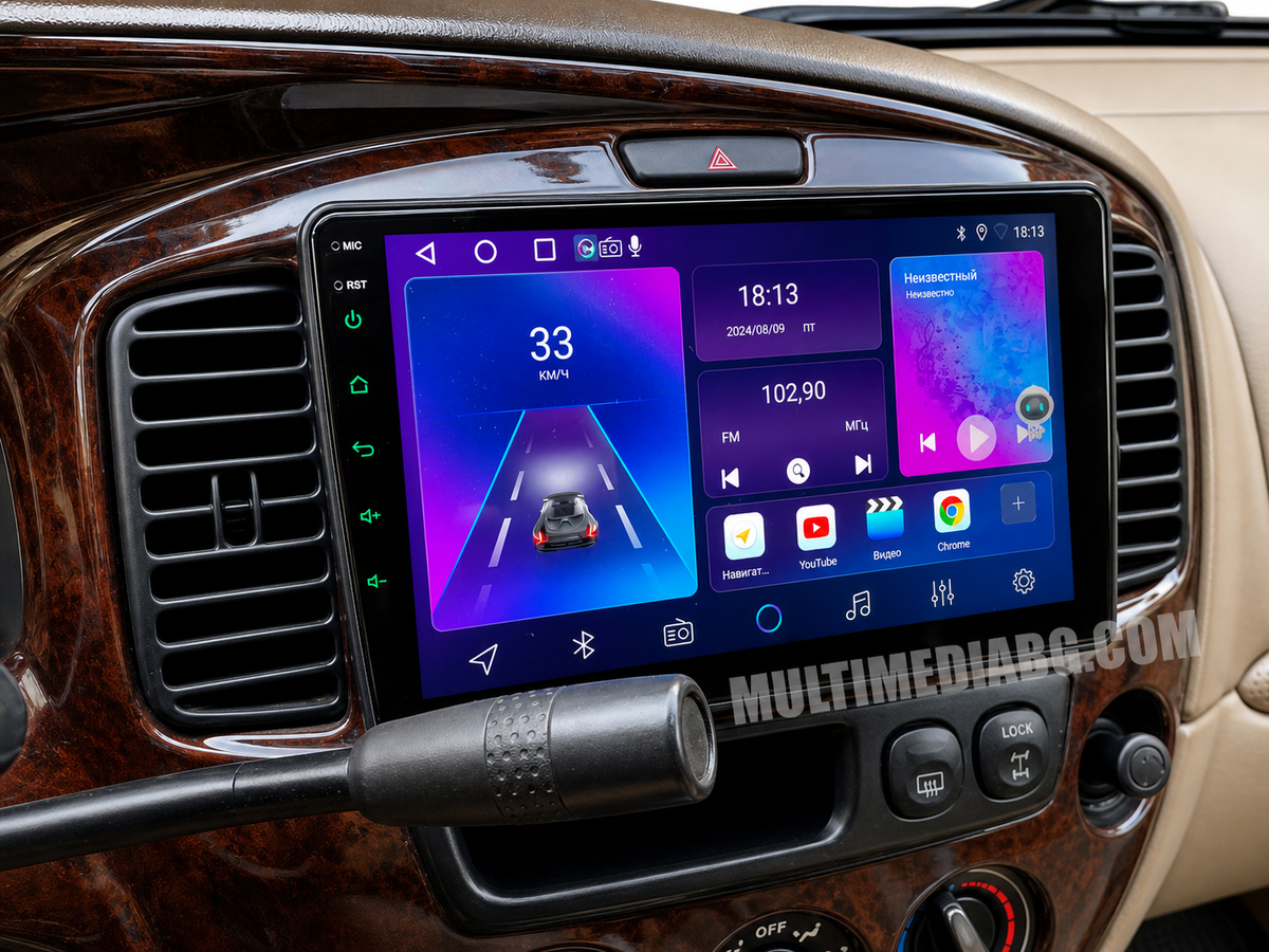 Android навигация, монтирана в таблото на Mazda Tribute 2000-2005, изглед към централната конзола