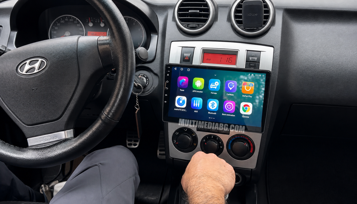Android мултимедия с CarPlay в Hyundai Coupe 2002–2005, изглед от мястото на водача