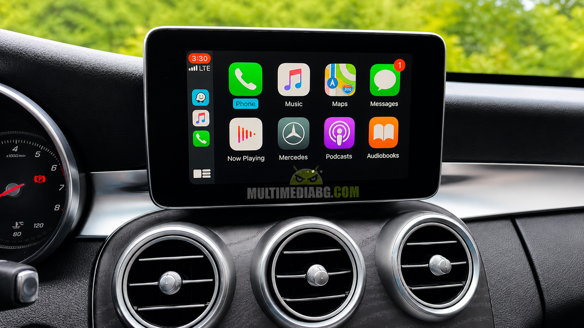 CarPlay интерфейс на фабричния екран в Mercedes със система NTG 4.5/4.7.