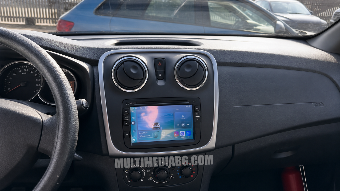 Android навигация в Dacia Dokker 2012–2017 7", показана от мястото на водача.