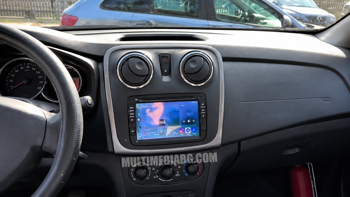 Android навигация, монтирана в таблото на Dacia Duster  2012 - 2017 7", изглед към централната конзола