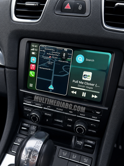 CarPlay навигация в Porsche Cayenne 2010–2016, близък изглед към централната конзола