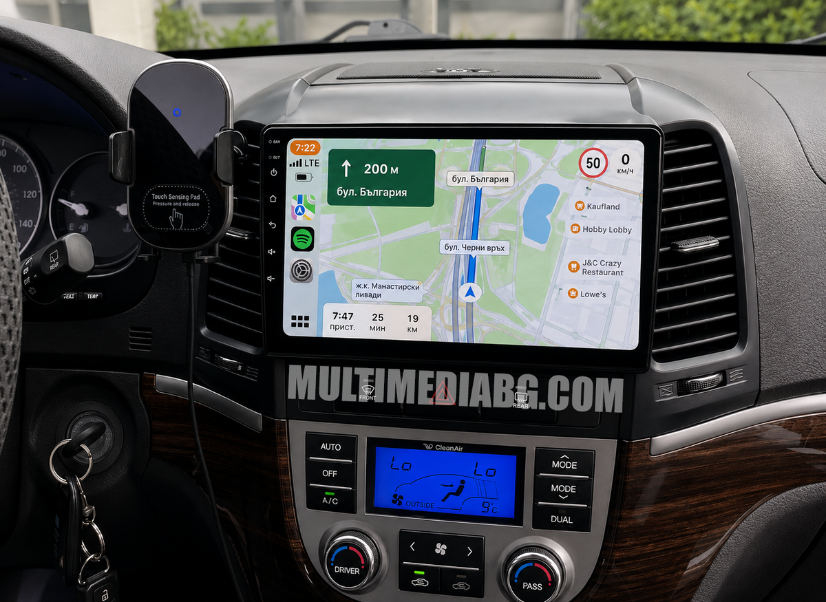 Монтирана Android мултимедия за Hyundai Santa Fe 2 – реален изглед в автомобила – изглед 2