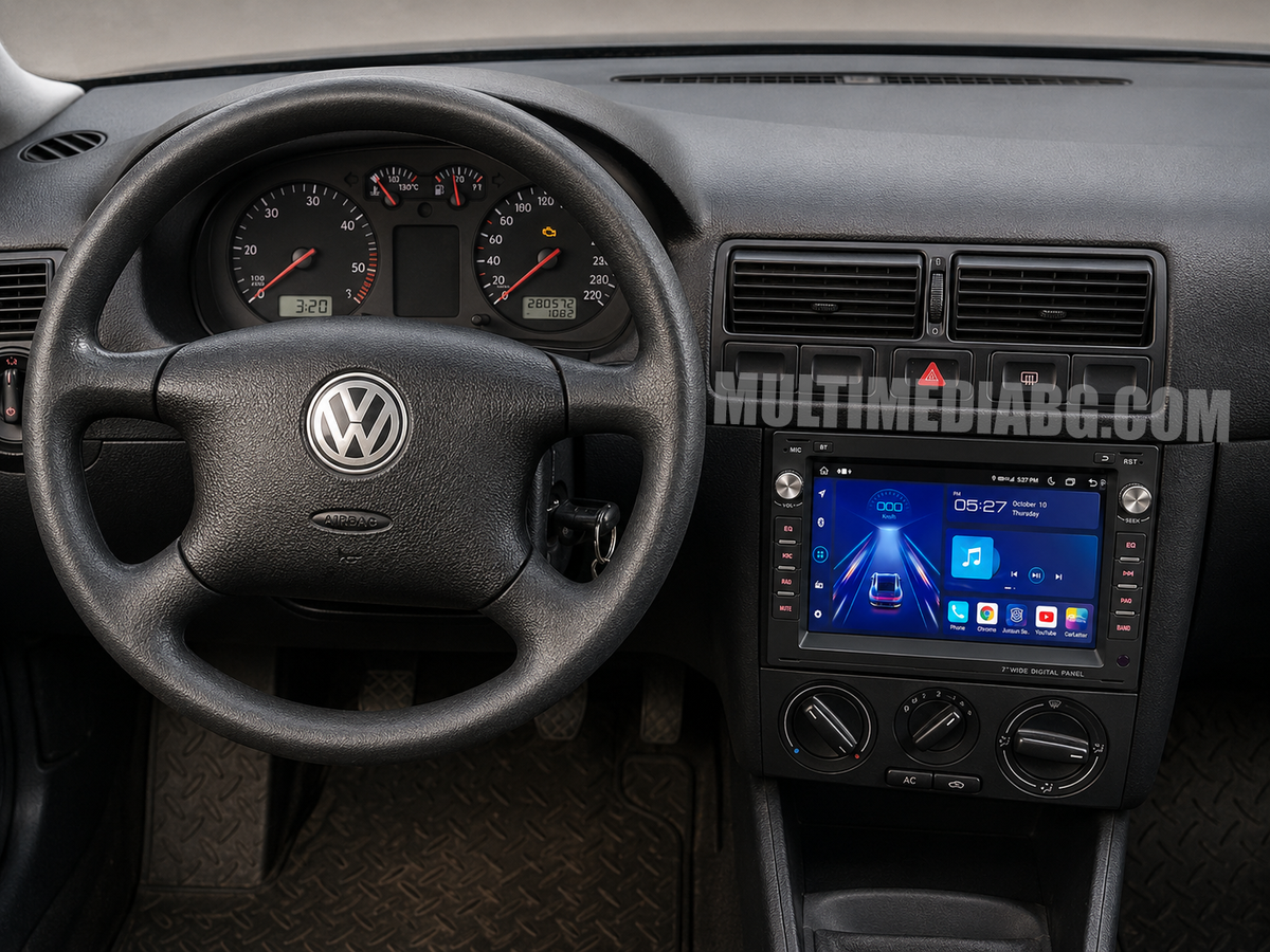 Монтирана Android мултимедия за Volkswagen Golf 4 – реален изглед в автомобила – изглед 2