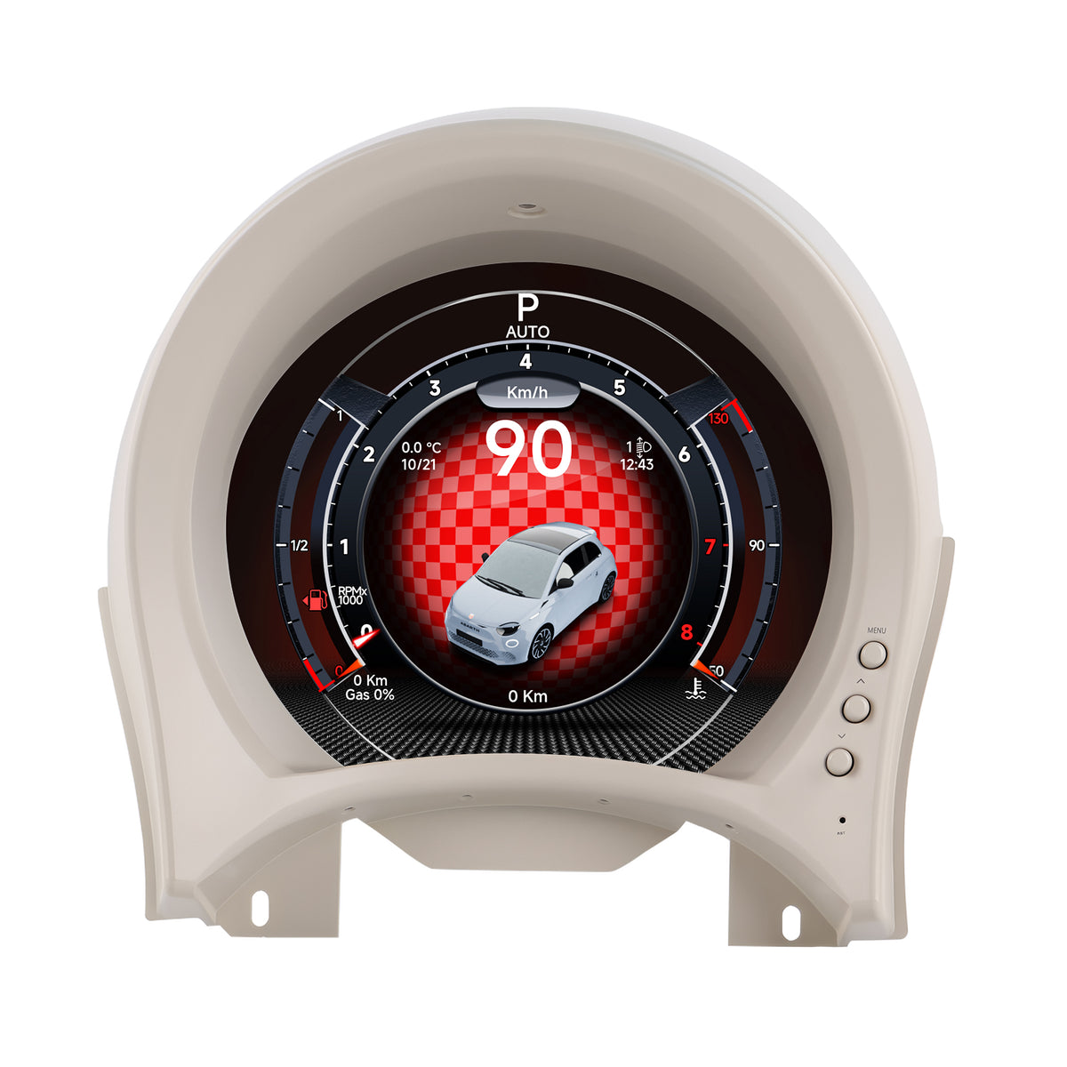 Дигитално табло 7″ за Fiat 500 2007–2024 — светла рамка — изглед 3
