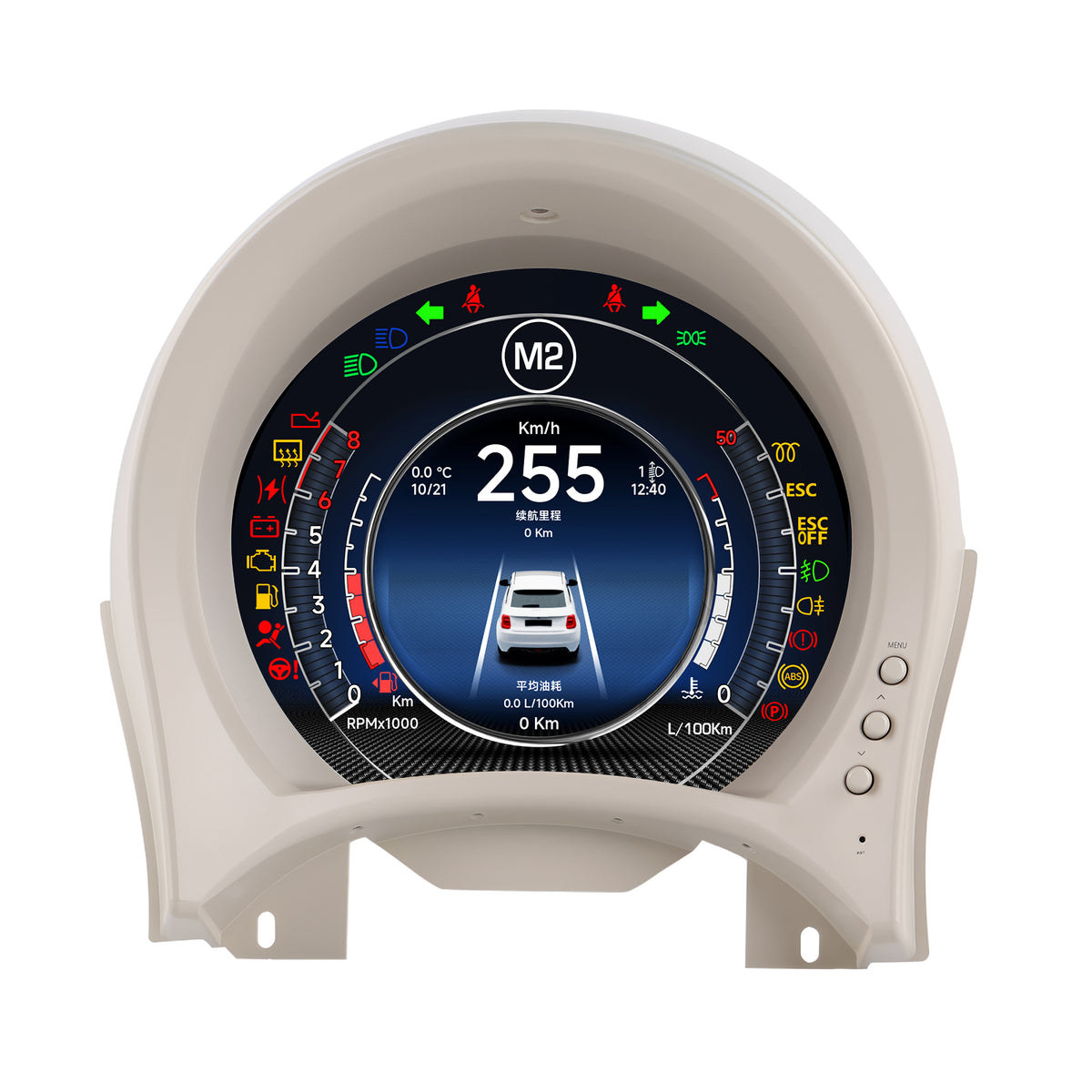 Дигитално табло 7″ за Fiat 500 2007–2024 — светла рамка — изглед 4