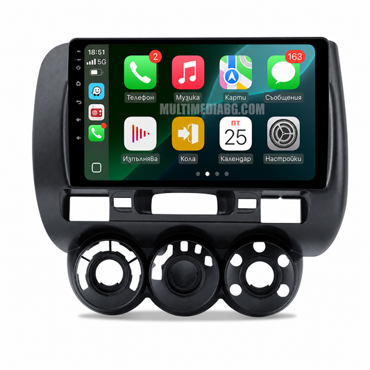 Android мултимедия с рамка за Honda Jazz Fit GD 2002-2007, 9-инчов QLED дисплей, CarPlay и GPS навигация, ръчен климатик