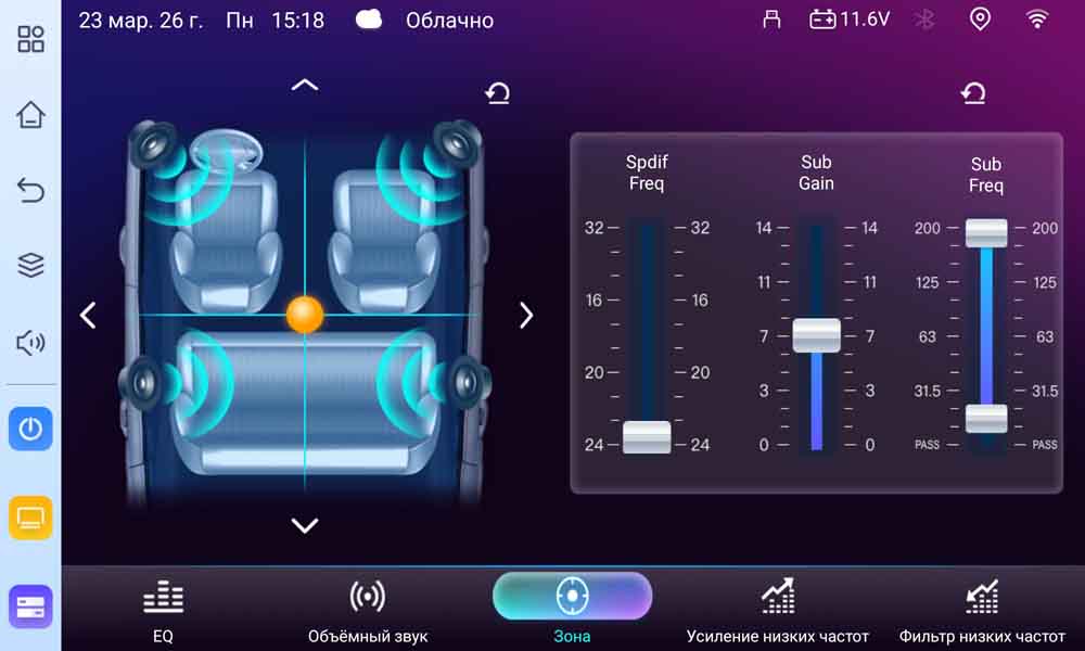 Настройки на звуковите зони на Android мултимедия NaviPilot Droid 14