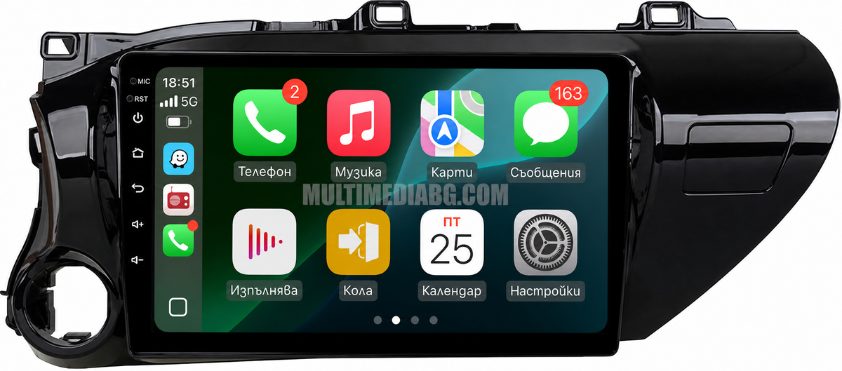 Android мултимедия с рамка за Toyota Hilux AN120 2015-2020, 10-инчов QLED дисплей, CarPlay и GPS навигация